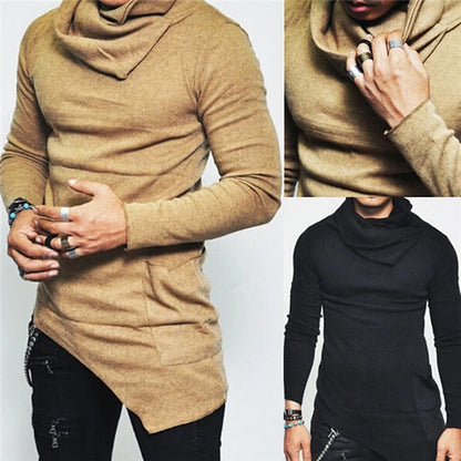 Men's Hoodies Unbalance Hem Pocket Long