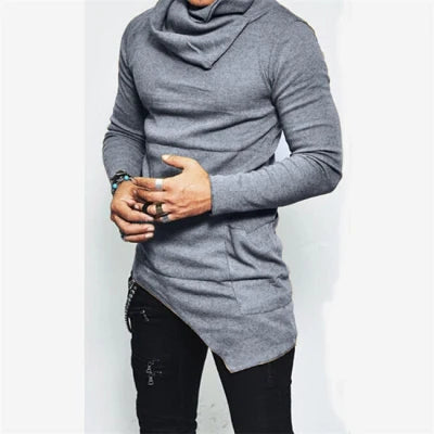 Men's Hoodies Unbalance Hem Pocket Long