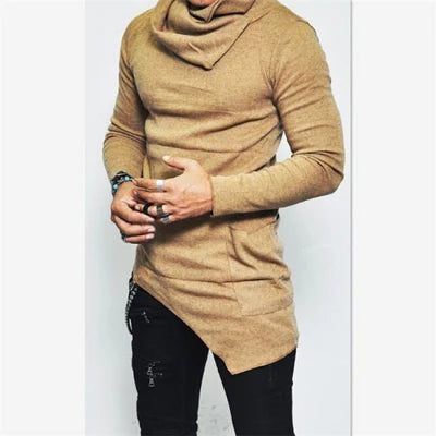 Men's Hoodies Unbalance Hem Pocket Long